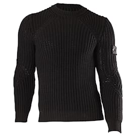 Stone Island-Stone Island Shadow Project Ribbed Knit Sweater in Black Cotton-Black