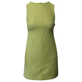 Alice + Olivia-Alice + Olivia Clyde Tweed Shift Dress in Neon Yellow Cotton-Yellow