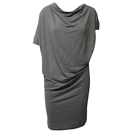 Vivienne Westwood-Vivienne Westwood Anglomania Short Sleeve Draped Midi Dress in Grey Viscose -Grey