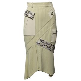 Saia Sereia Geométrica Peter Pilotto em Viscose Creme Branco Cru