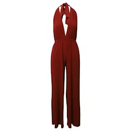 Eres-Eres Abby Halter Neck Wide-Leg Jumpsuit in Red Polyamide -Red