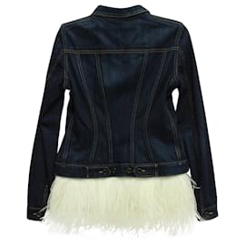 Burberry-Burberry Feather Trimmed Denim Jacket in Blue Cotton-Blue