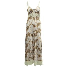 Paco Rabanne-Paco Rabanne Lace-Trim Floral Print Satin Slip Dress in Pastel Purple Polyester-Other,Purple