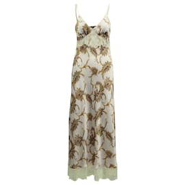 Paco Rabanne-Paco Rabanne Lace-Trim Floral Print Satin Slip Dress in Pastel Purple Polyester-Other