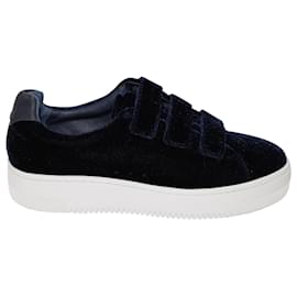 Sandro-Sneakers Basse Sandro Paris Velcro in Velluto Blu Navy-Blu,Blu navy