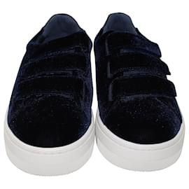 Sandro-Sandro Paris Velcro Low Top Sneakers in Navy Blue Velvet-Blue,Navy blue
