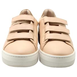 Sandro- Sandro Paris Velcro Low Top Sneakers in Light Pink Leather-Pink