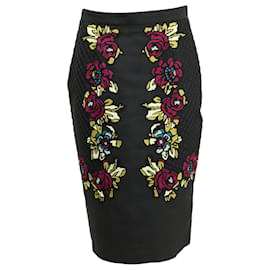 Temperley London-Temperley London Floral Embroidered Pencil Skirt in Black Polyester-Black