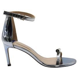 Stuart Weitzman Ankle Strap Open Toe High Heel Sandals in Silver Leather  Silvery Metallic
