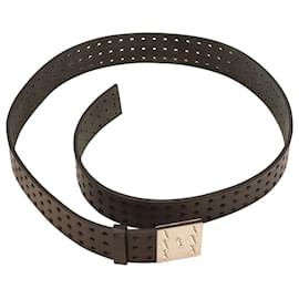 Hermès-Cinturón perforado Hermès Box Figure en cuero negro-Negro