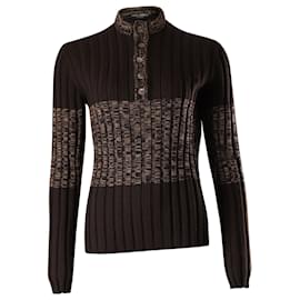 Dolce & Gabbana-Dolce & Gabbana Two-tone Buttoned Placket Pullover in Brown/Beige Laine Wool-Brown