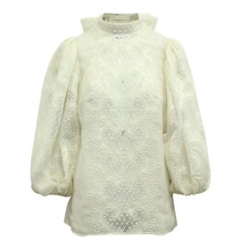 Blusa de linho branco com gola e gravata Zimmermann Brightside Branco