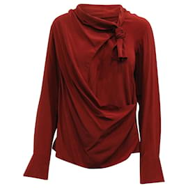 Chloé-Chloé Draped Blouse in Red Silk-Red