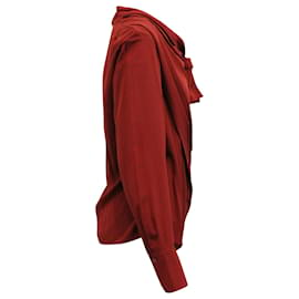 Chloé-Chloé Draped Blouse in Red Silk-Red
