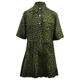 Ganni-Ganni Crispy Jacquard Button Front Dress in Green Polyester-Green,Olive green