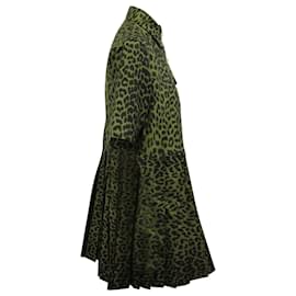 Ganni-Ganni Crispy Jacquard Button Front Dress in Green Polyester-Green,Olive green