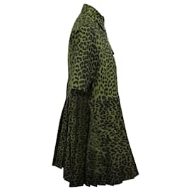 Ganni-Ganni Crispy Jacquard-Kleid mit Knopfleiste vorne aus grünem Polyester-Grün,Olivgrün