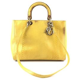 Sac à bandoulière Dior Lady en peau de python jaune Jaune