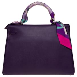 Hermès-Exceptional Hermès Kelly handbag 35 turned shoulder strap in Epsom Anemone leather , palladium silver metal trim-Pink