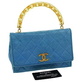 Chanel-CHANEL Hand Bag Lamb Skin Blue CC Auth hk455a-Blue