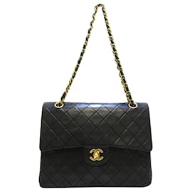 Chanel-Chanel Black CC Timeless Lambskin Leather lined Flap-Black
