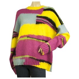 MSGM Suéter de manga larga de punto de mohair morado, amarillo y gris, talla M Multicolor