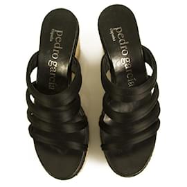 Pedro Garcia-Pedro Garcia Black Straps Espadrille Wedges Heels Sandals Shoes size 37-Black