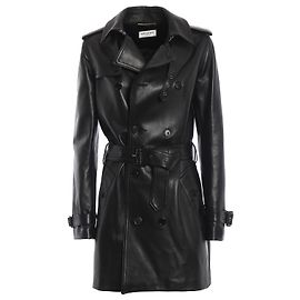 Trench de cuero negro con cinturón de Saint Laurent Negro