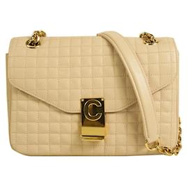 Autre Marque-Celine square-quilt flap classic shoulder bag in powder pink leather & gold hardware-Pink