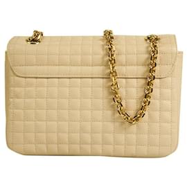 Autre Marque-Celine square-quilt flap classic shoulder bag in powder pink leather & gold hardware-Pink