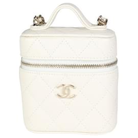 Chanel-Chanel Creme Quilted Caviar Mini Vanity Case -White