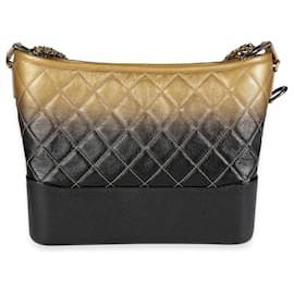 Chanel-Chanel Black & Gold Ombre Quilted Goatskin Medium Gabrielle Hobo -Other