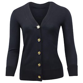 Tory Burch Cardigan Simone boutonné sur le devant en laine bleu marine Bleu Bleu Marine