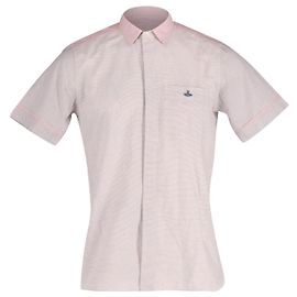 Vivienne Westwood Classic Camisa Manga Curta Botão Frontal em Algodão Rosa e Cinza Outro Impressão em python