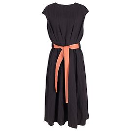 Loewe Metallic-Midikleid mit Lederbesatz und Gürtel aus schwarzer Wolle Schwarz