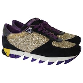 Dolce & Gabbana-Dolce & Gabbana Capri Glitter Low Top Sneakers in Multicolor Suede-Other,Python print