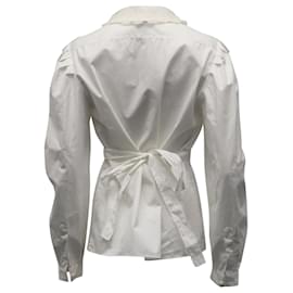 Miu Miu-Camicia Miu Miu Con Volant in Cotone Bianco-Bianco