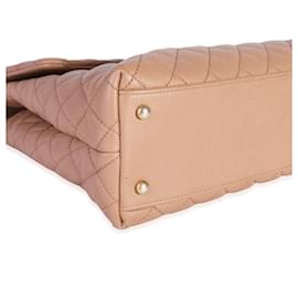 Chanel-Chanel Beige Quilted Caviar & Burgundy Lizard Large Coco Handle Flap Bag -Flesh