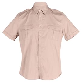 Gucci-Camisa de algodón beige de manga corta con botones en la parte delantera de Gucci-Castaño,Beige