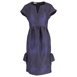 Dries Van Noten-Dries Van Noten Jacquard Cocktail Dress in Blue Wool-Navy blue