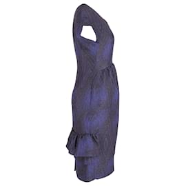 Dries Van Noten-Dries Van Noten Jacquard Cocktail Dress in Blue Wool-Navy blue