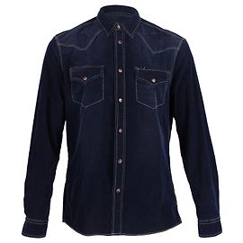 Camicia Brunello Cucinelli a maniche lunghe con bottoni sul davanti in velluto a coste blu navy Blu navy