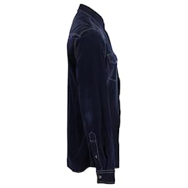 Brunello Cucinelli-Brunello Cucinelli Long Sleeve Button Front Shirt in Navy Blue Corduroy-Navy blue