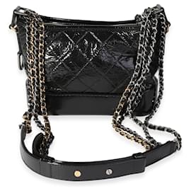 Chanel-Chanel Black Aged Patent Calfskin Small Gabrielle Hobo -Black