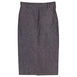 Balenciaga-Balenciaga Denim Skirt with Diamond Pockets in Navy Blue Cotton-Blue,Navy blue