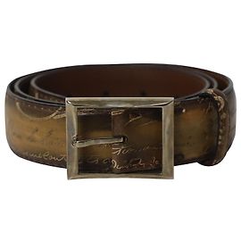 Berluti Classic Scritto Belt in Brown Leather Brown