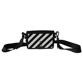 Off White Off-White Diagonal Stripe Binder Clip Shoulder Bag in Black Leather Black