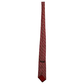 Hermès-Hermès Bird Express Printed Tie in Red Silk-Red