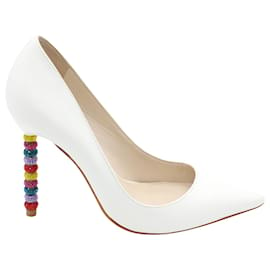 Sophia webster-Sophia Webster Coco Crystal Embellished Heel Pointed Toe Pumps in White Leather-White