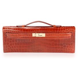Hermès Miel Shiny Niloticus Crocodile Kelly Cut Ghw Marron